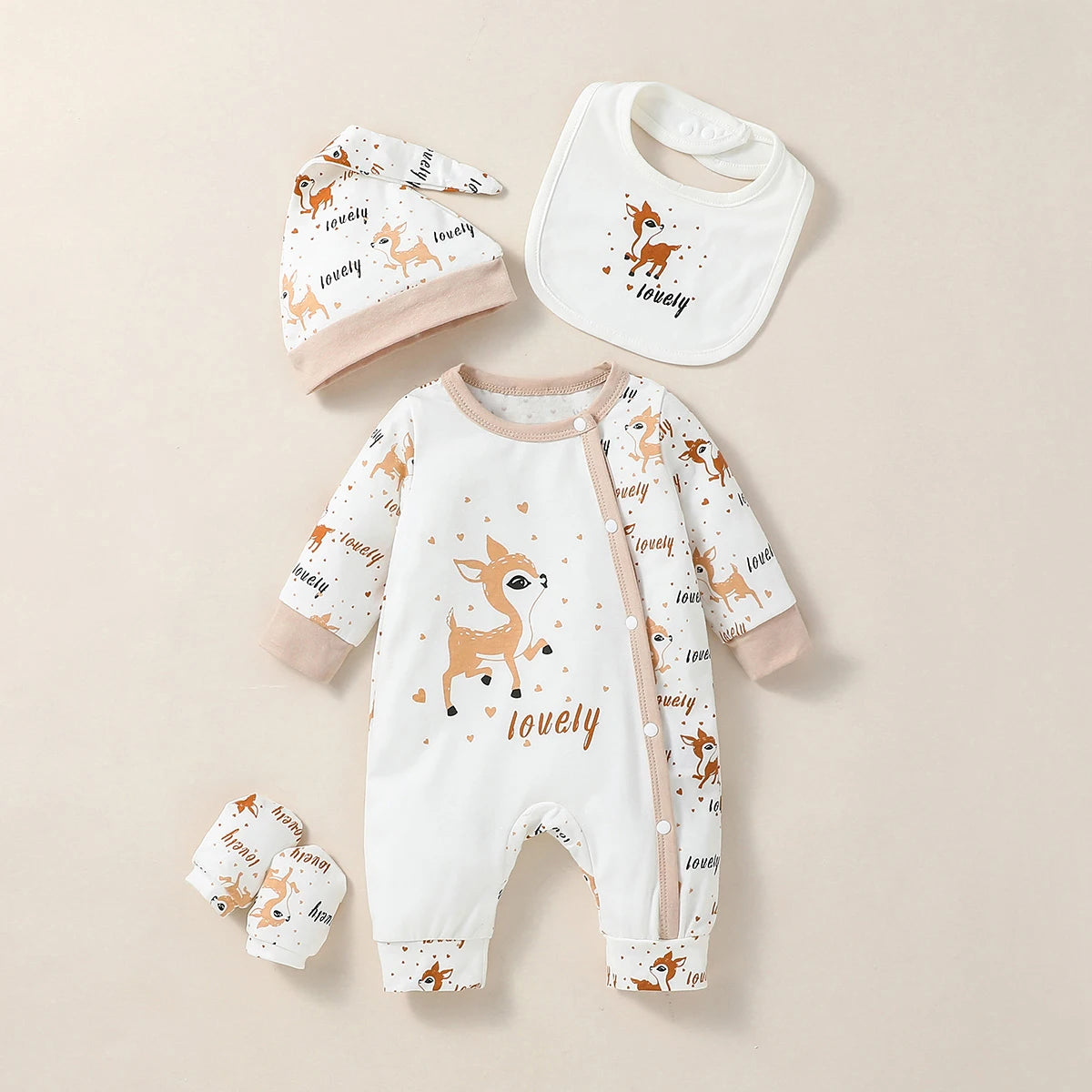 MOMSTAG 4-Piece Baby Unisex Animal Print Jumpsuit Set