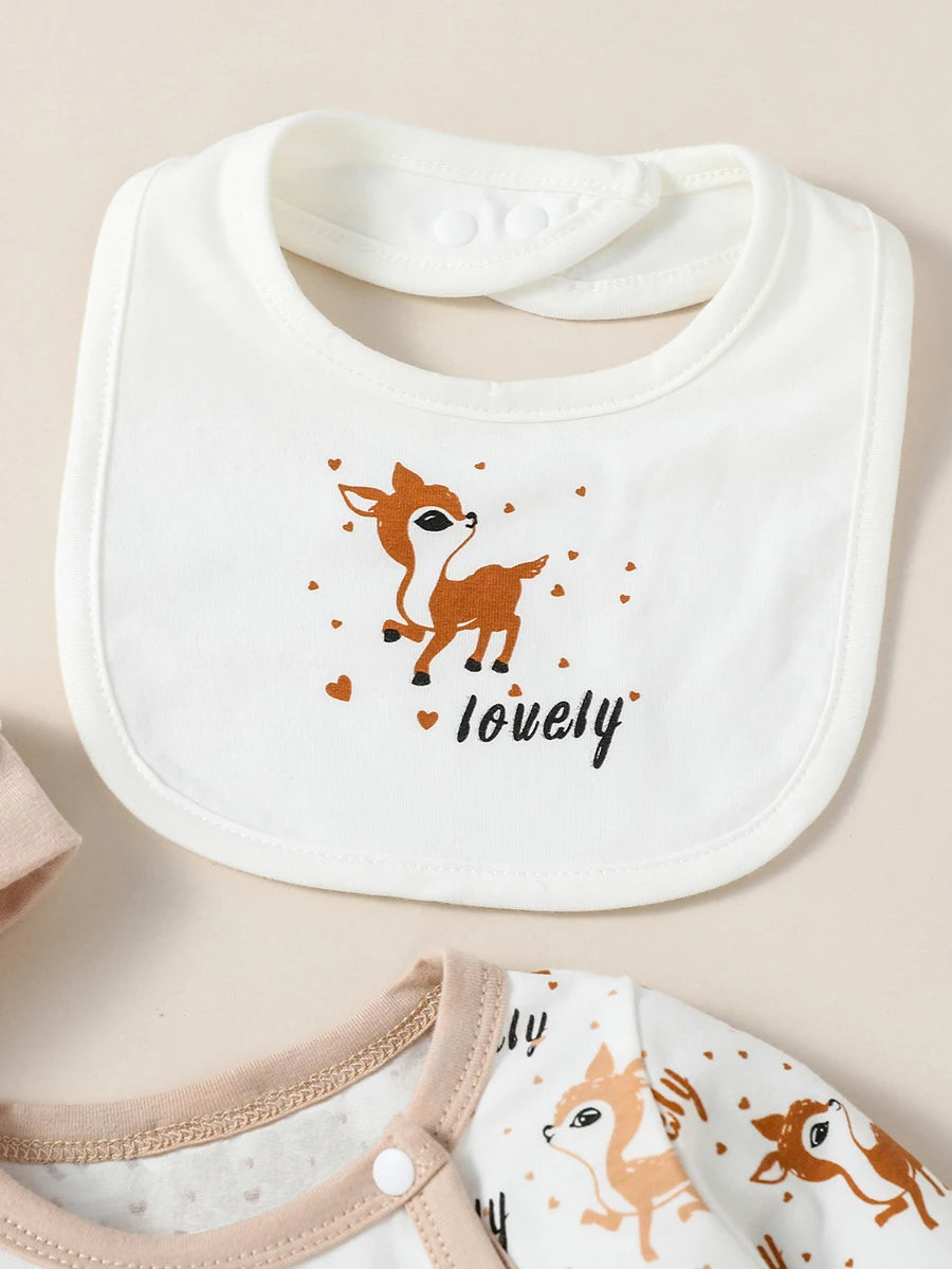 MOMSTAG 4-Piece Baby Unisex Animal Print Jumpsuit Set