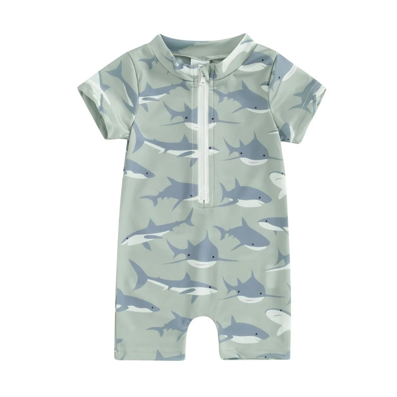 Boys' Sea Print Zipper Swimsuit
