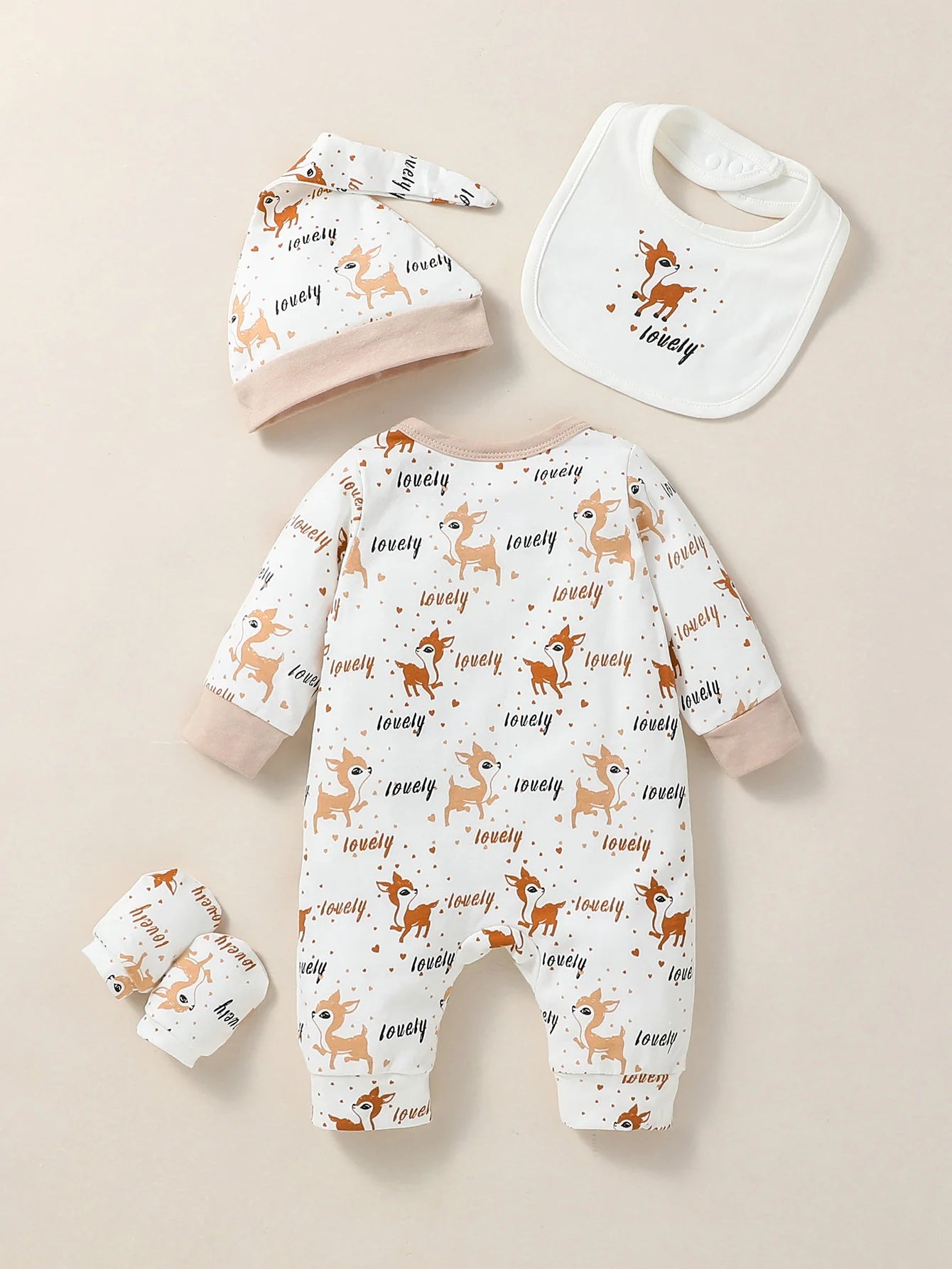 MOMSTAG 4-Piece Baby Unisex Animal Print Jumpsuit Set