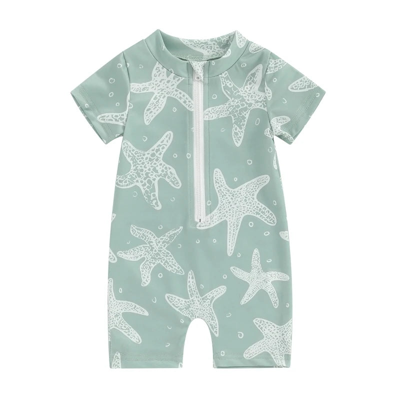 Boys' Sea Print Zipper Swimsuit