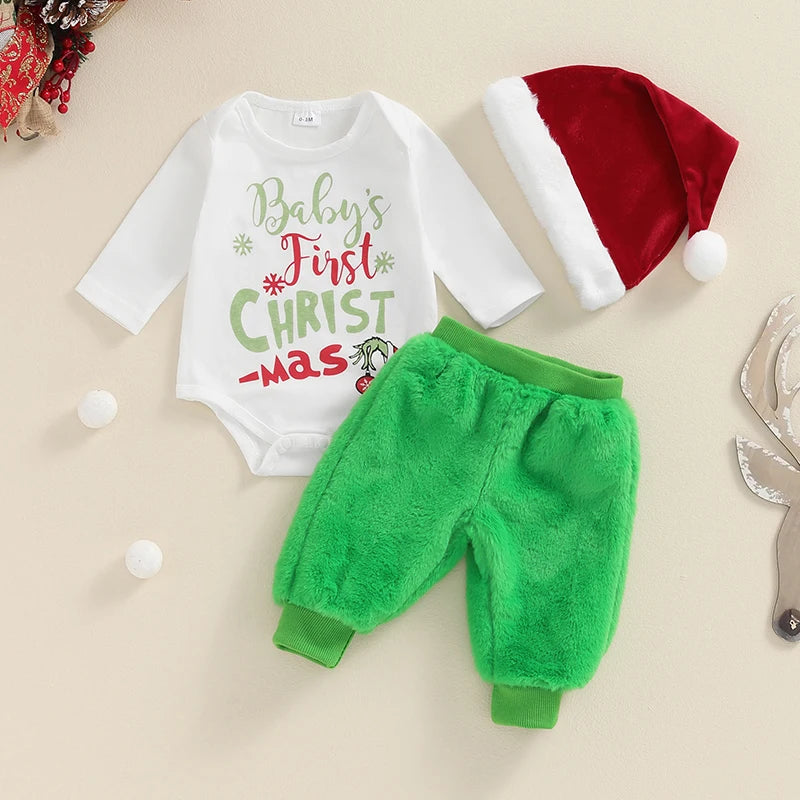 Baby Boy Christmas Cotton Grinch Outfit Set
