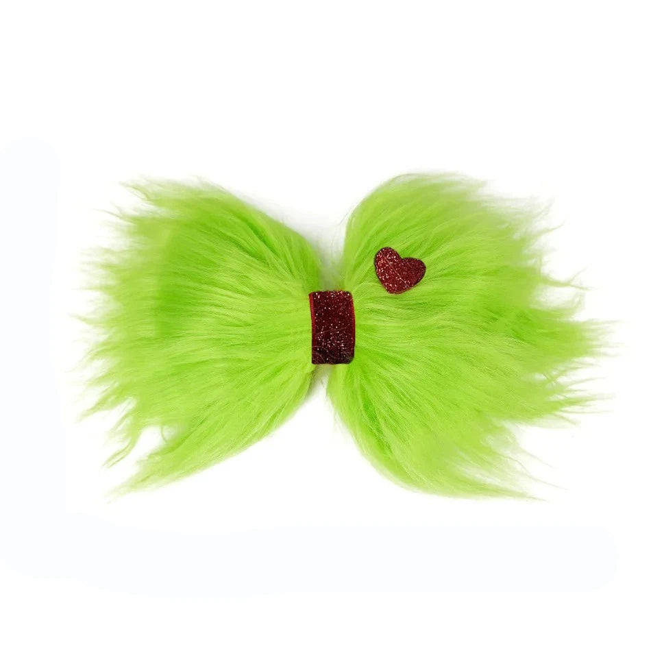 Girls Christmas Grinch Fur Hair Clip