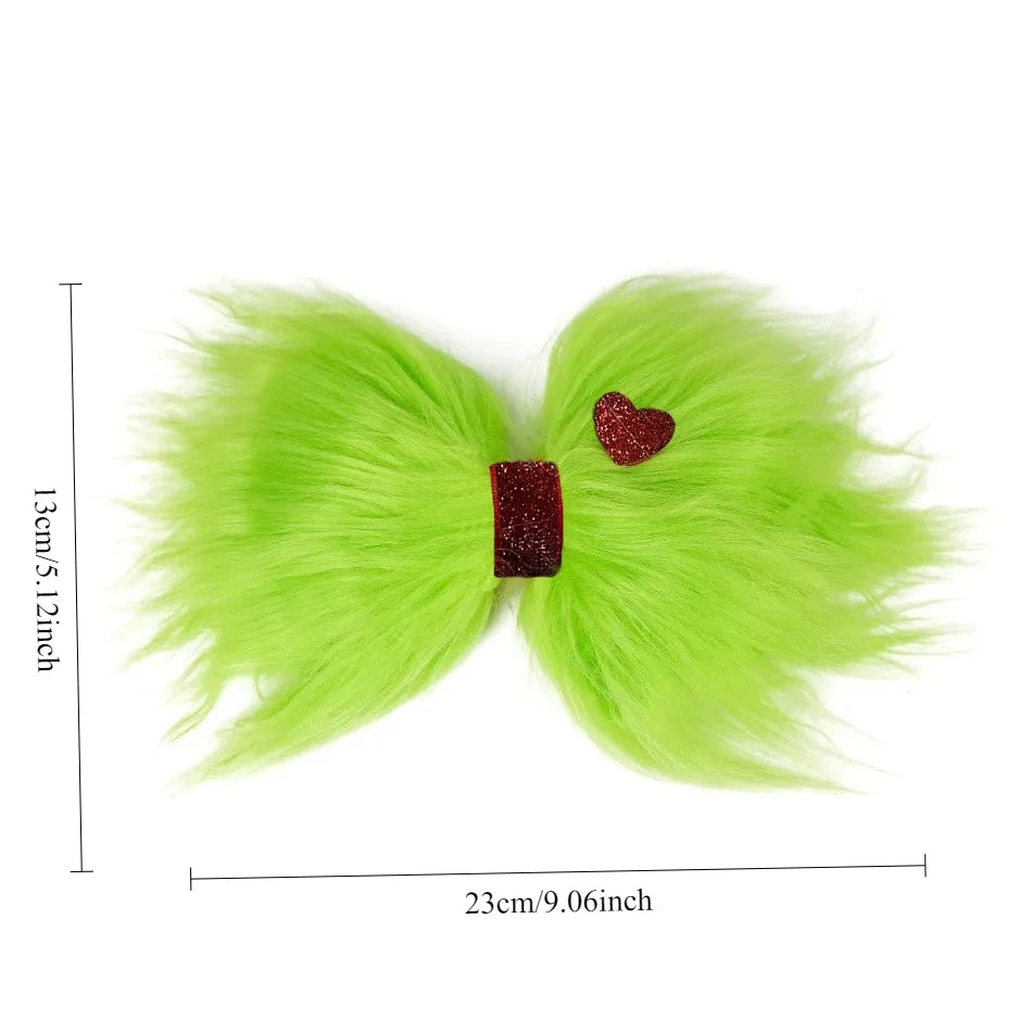 Girls Christmas Grinch Fur Hair Clip