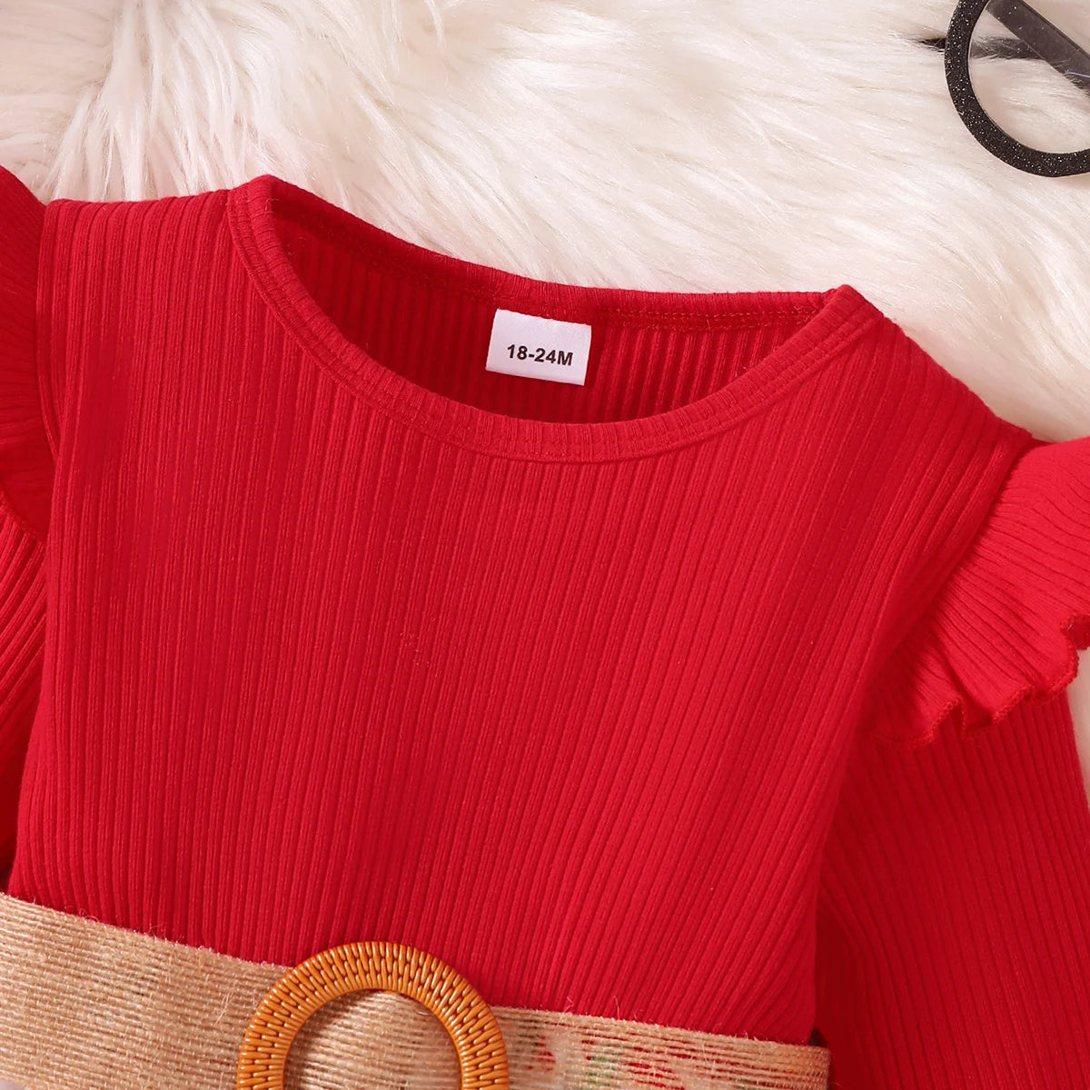 hem and fabric close up view red christmas dress a-line