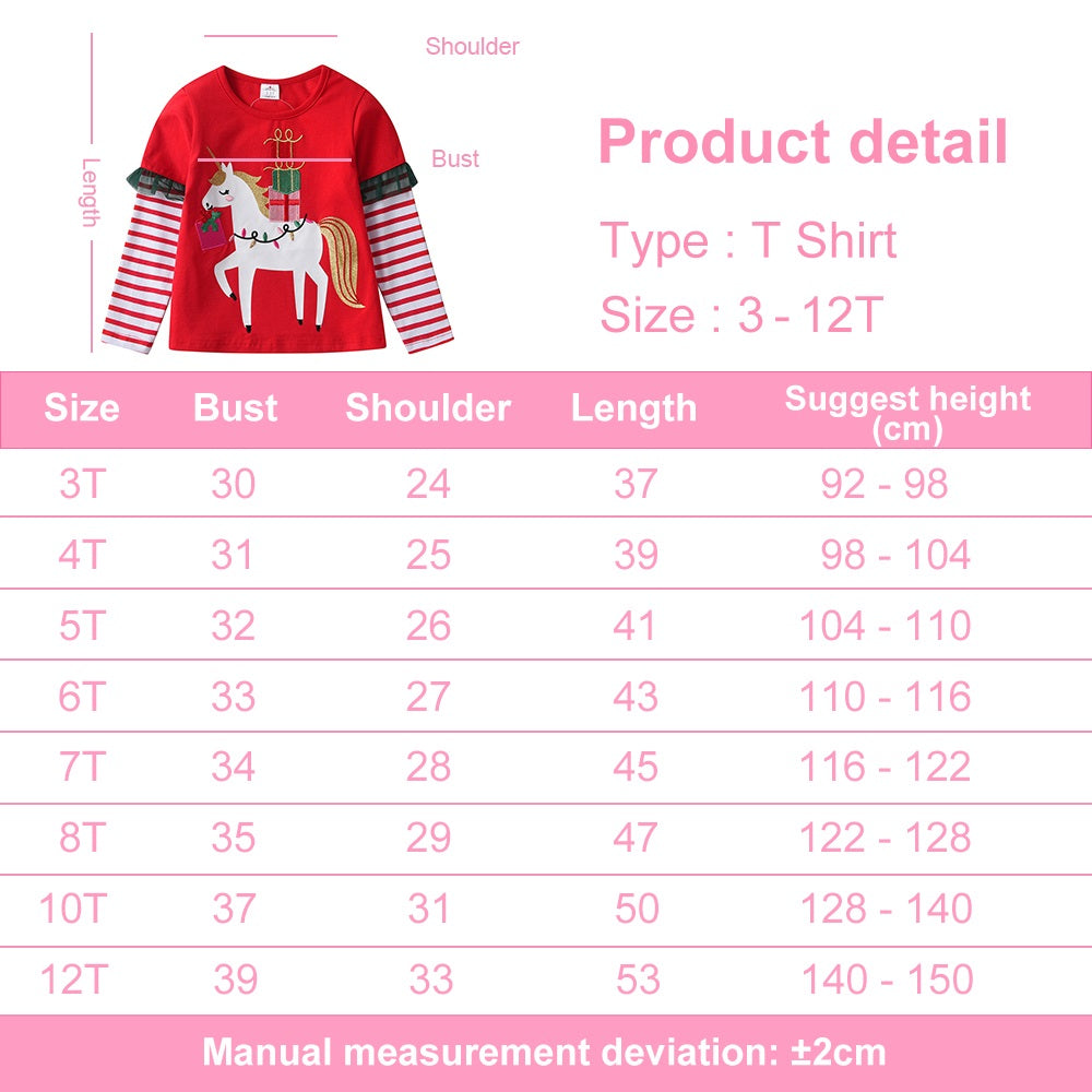 Girls Unicorn Christmas Cartoon Tee