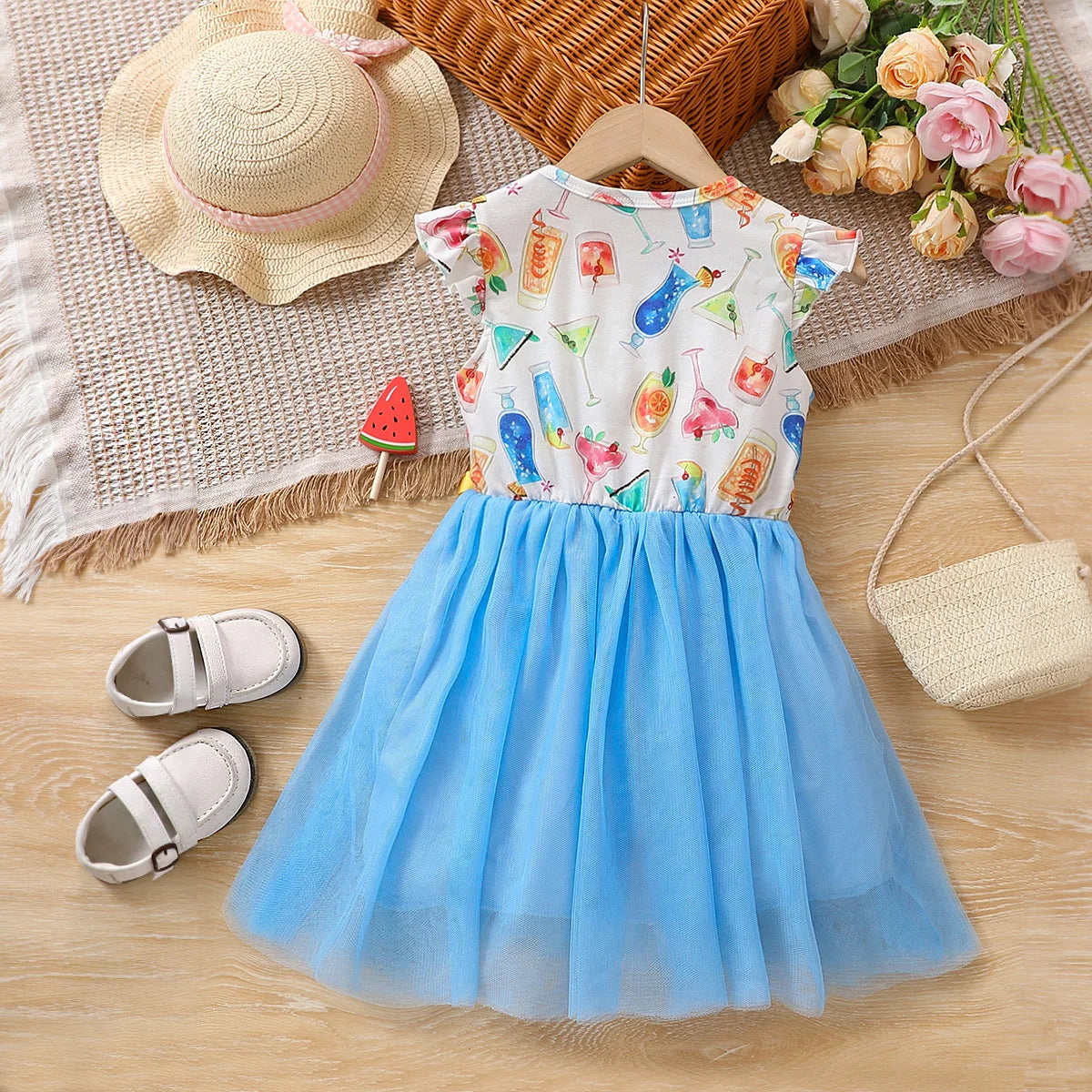 Girls Cute Summer Princess Dress Blue Party Gown