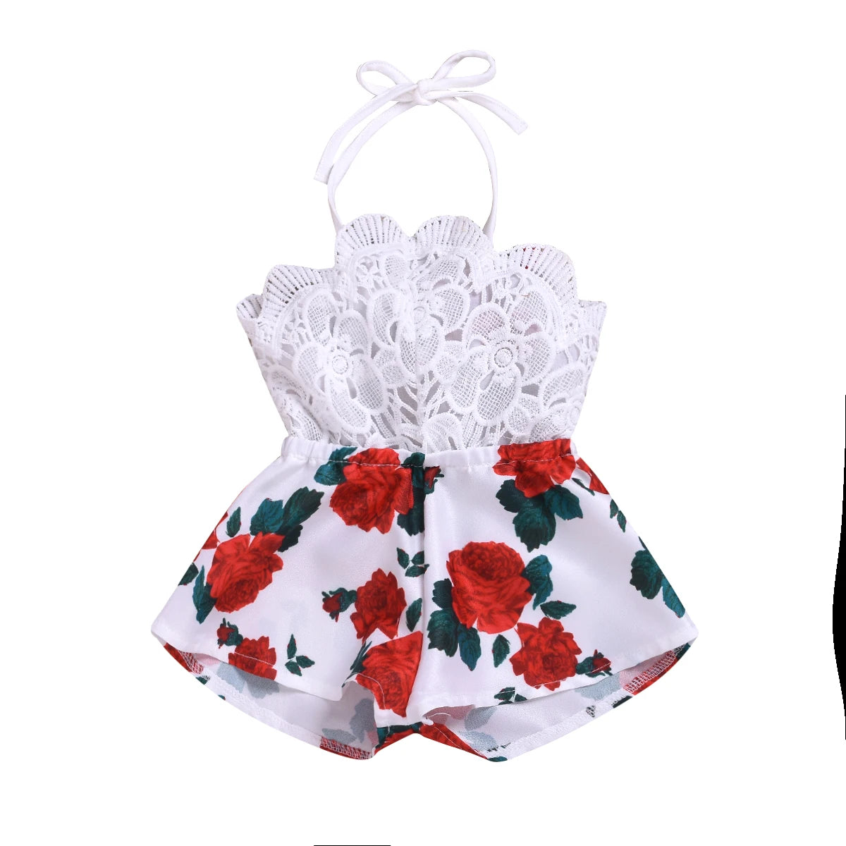 Newborn Baby Girl Summer Outfit – Sleeveless Lace Romper, Floral Print One-Piece Jumpsuit