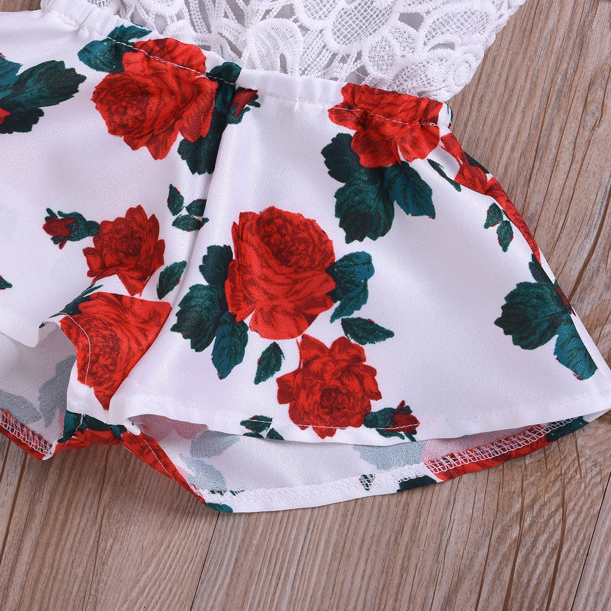 Newborn Baby Girl Summer Outfit – Sleeveless Lace Romper, Floral Print One-Piece Jumpsuit