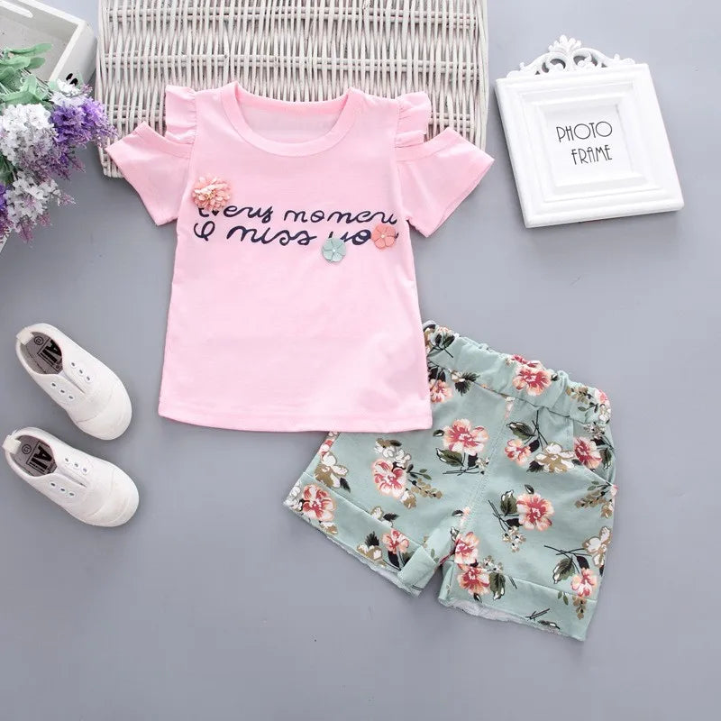 MOMSTAG Floral Strapless T-Shirt & Pant Set (Girls)