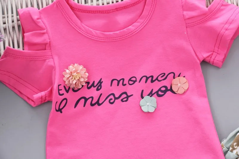 MOMSTAG Floral Strapless T-Shirt & Pant Set (Girls)