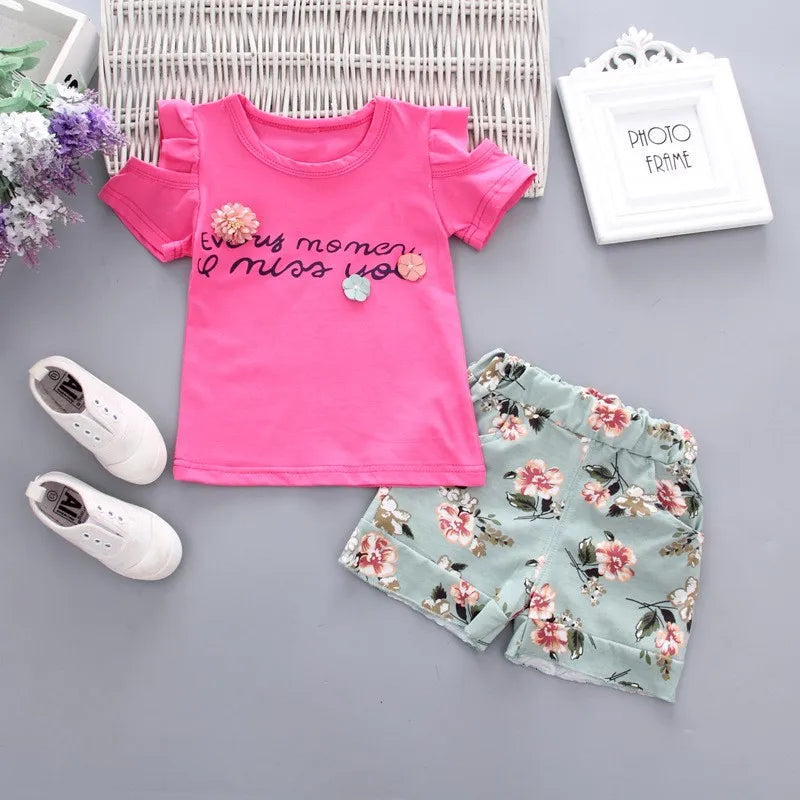 MOMSTAG Floral Strapless T-Shirt & Pant Set (Girls)