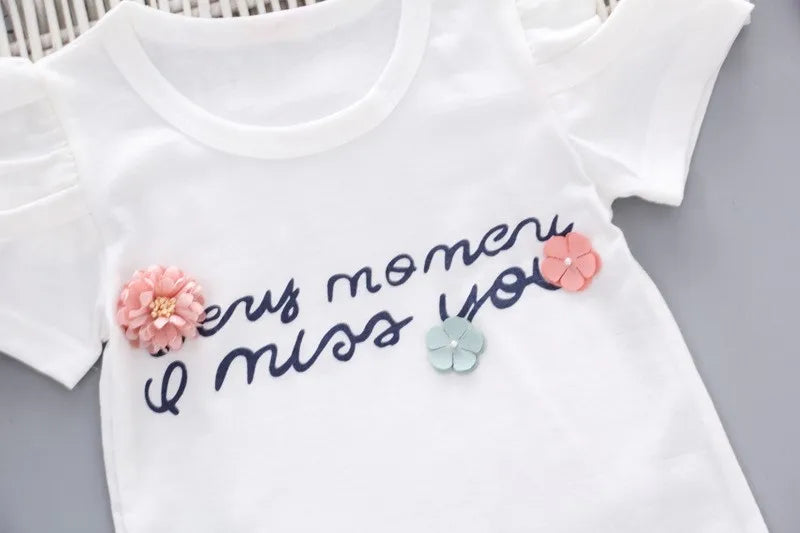 MOMSTAG Floral Strapless T-Shirt & Pant Set (Girls)