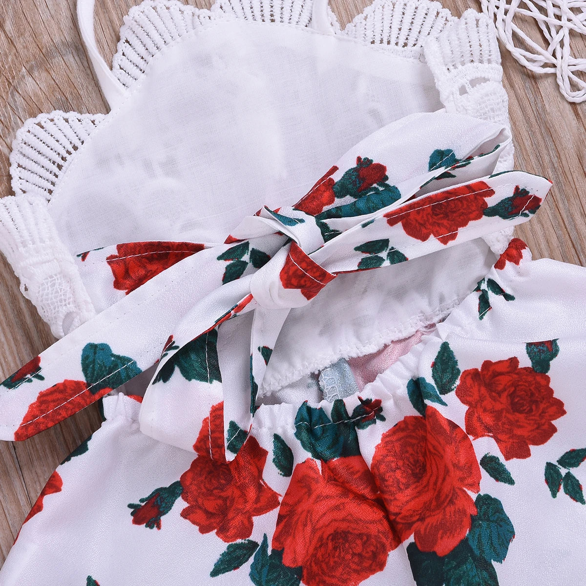 Newborn Baby Girl Summer Outfit – Sleeveless Lace Romper, Floral Print One-Piece Jumpsuit