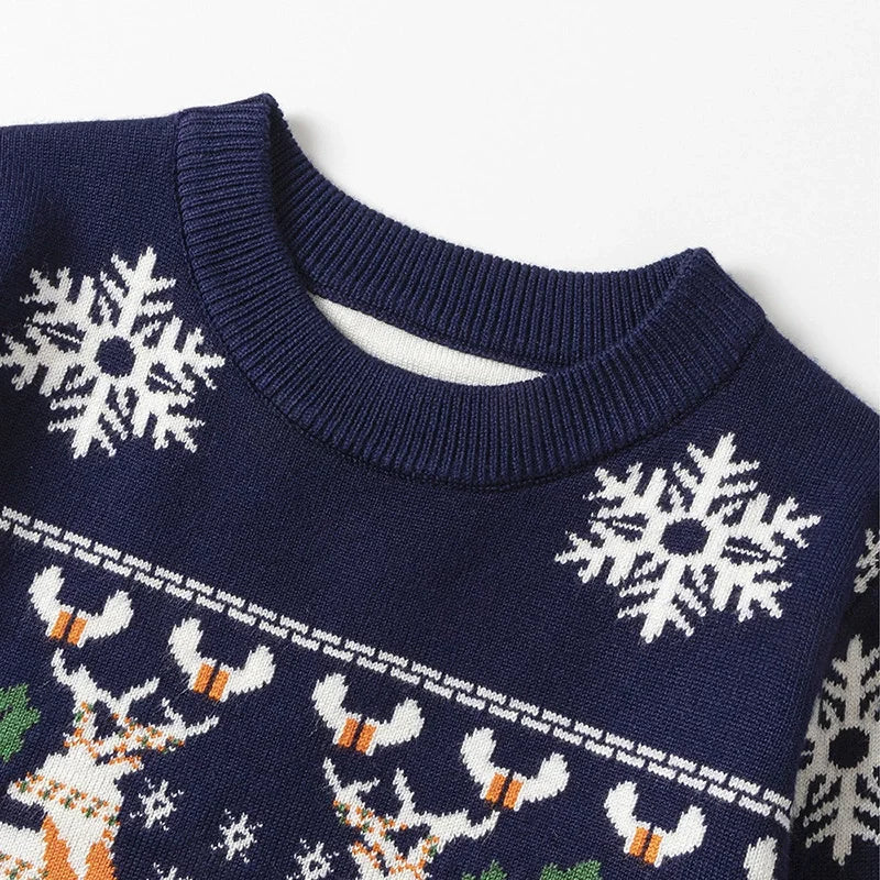 collar details navy cartoon knit pullover