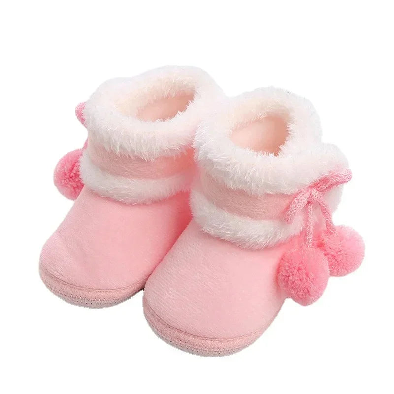 Solid Baby Booties with Pompom