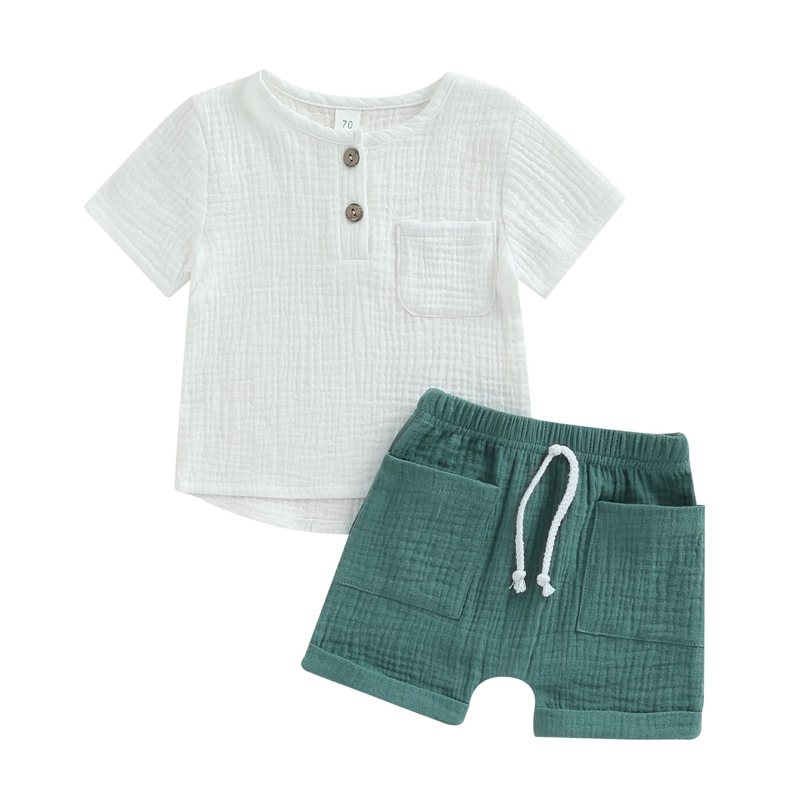 Short-Sleeve Button-Down Top with Pocket & Solid Color Shorts (0-3Y)