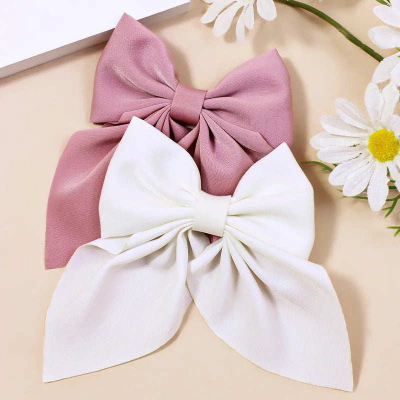 Solid Color Satin Bowknot Hair Clips For Girls