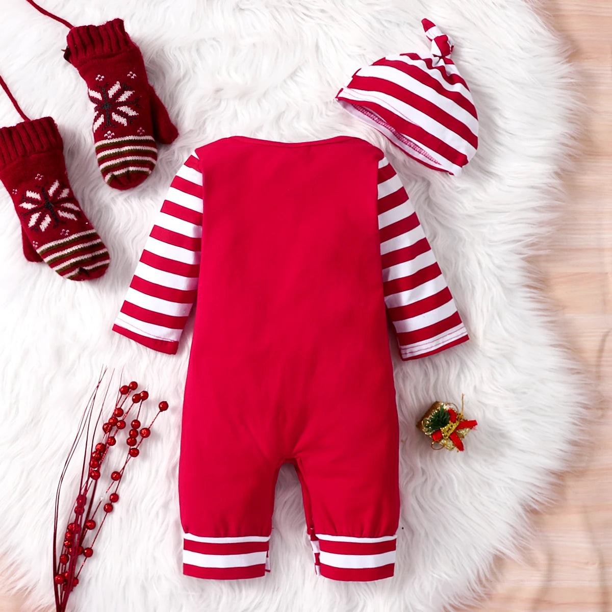 Candy Cane Stripe Christmas Baby Romper Set