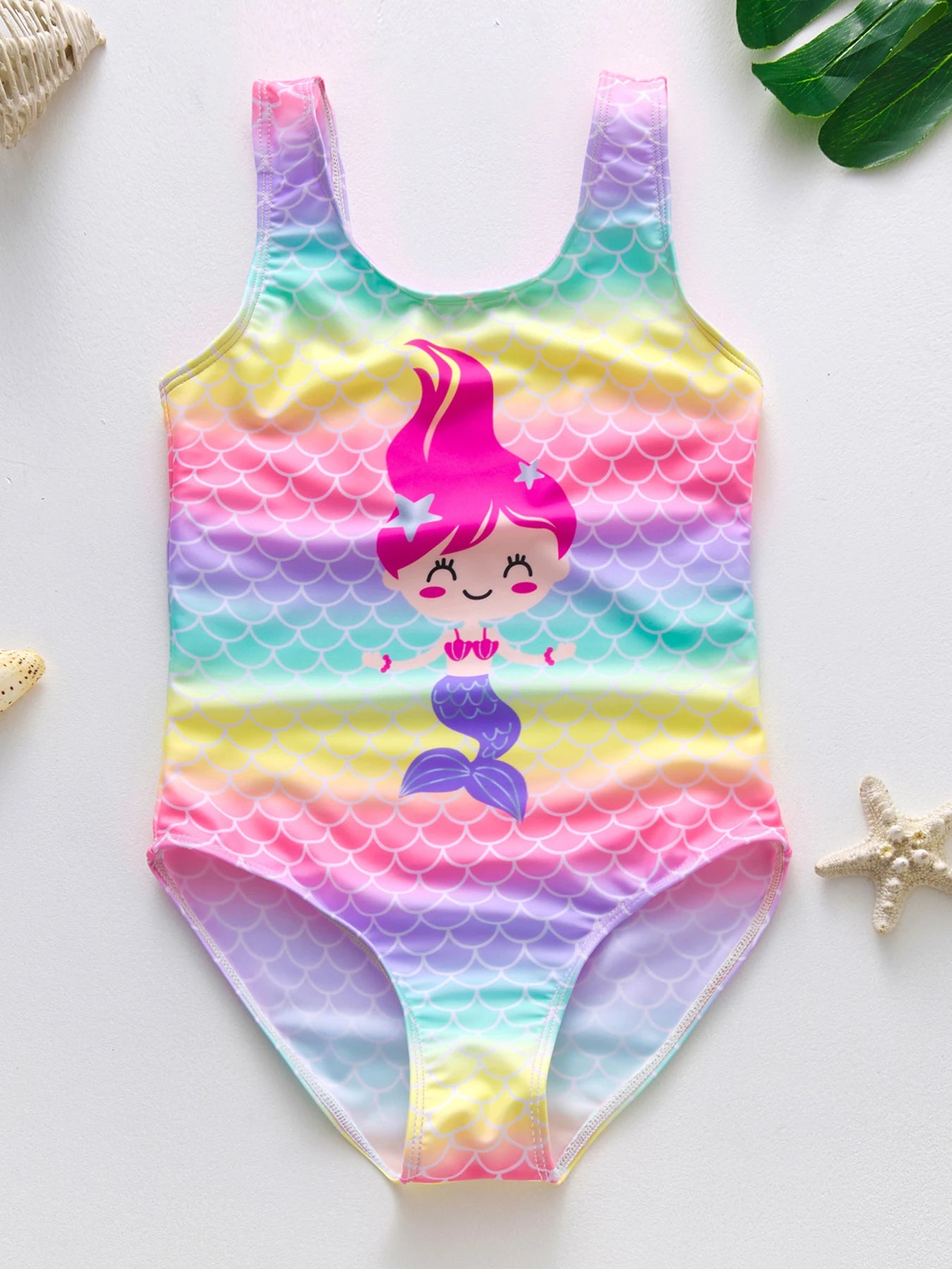 Mermaid Fish Scale Unicorn One-Piece Girls Swimwear for 4-8 Years
