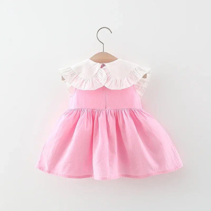 Korean Style Sleeveless Cotton Dress with Floral Lapel