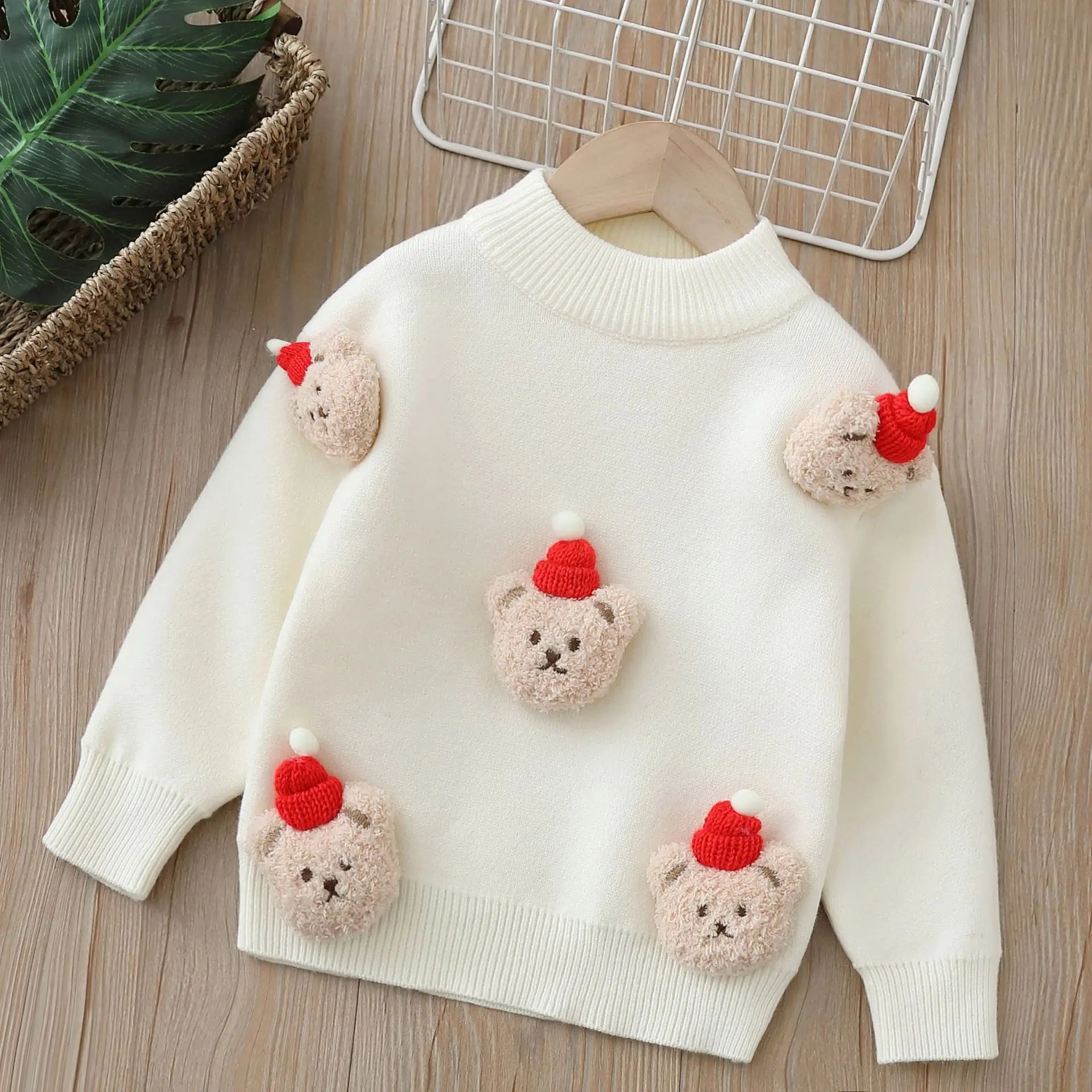 Kids Christmas Bear Sweater Cotton Blend Pullover