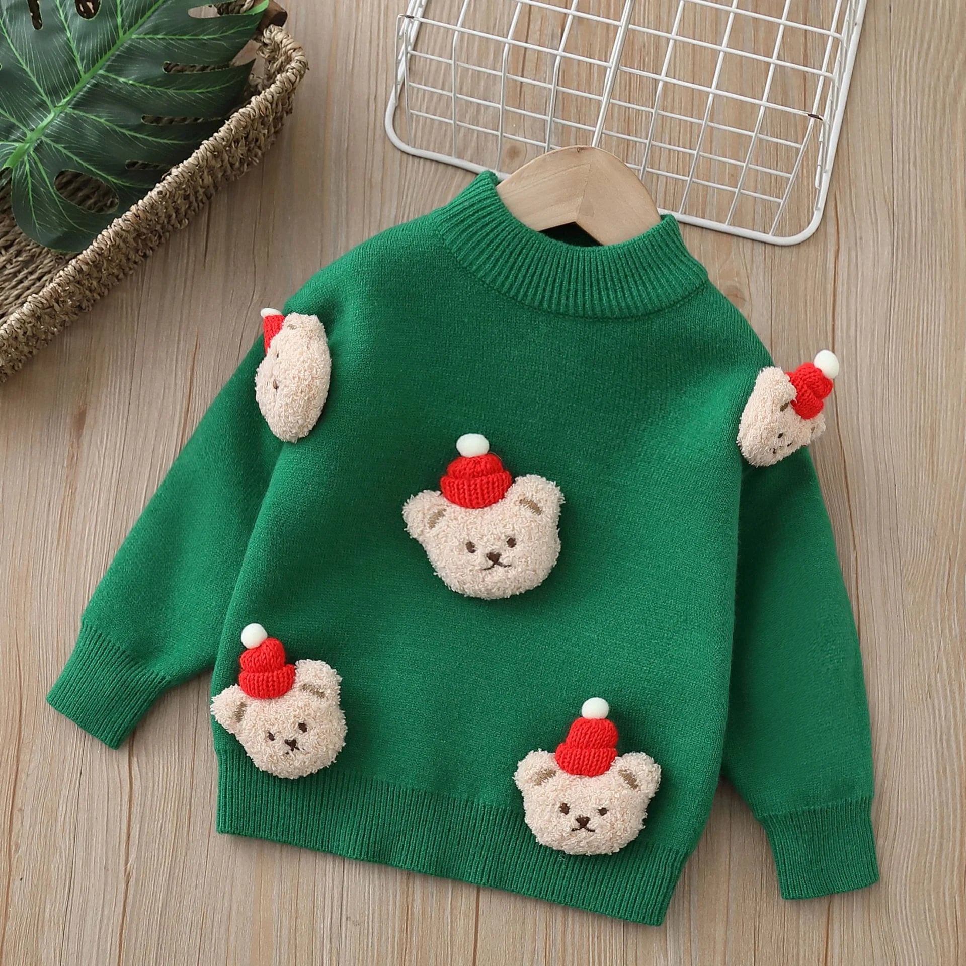 Kids Christmas Bear Sweater Cotton Blend Pullover