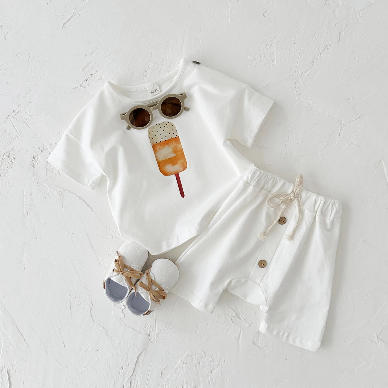 Baby Summer Outfit – 2-Piece Infant Clothes Set, Ice Cream & Sun Print T-Shirt with Shorts, Casual Wear for Boys & Girls