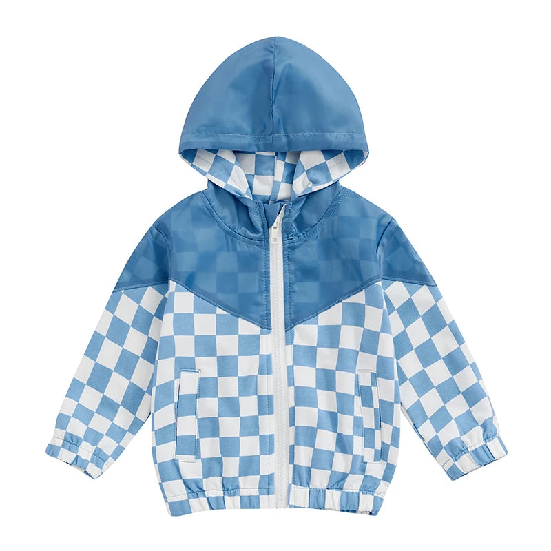 MOMSTAG Toddlers Checkerboard Zip-Up Winter Hooded Jacket
