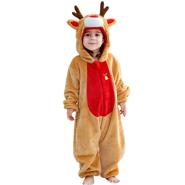 Baby Deer Christmas Romper with Antlers Flannel Jumpsuit