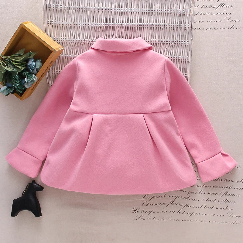 Baby Girl Woolen Coat – Pink Warm Flip Collar Long-Sleeve Button Coat
