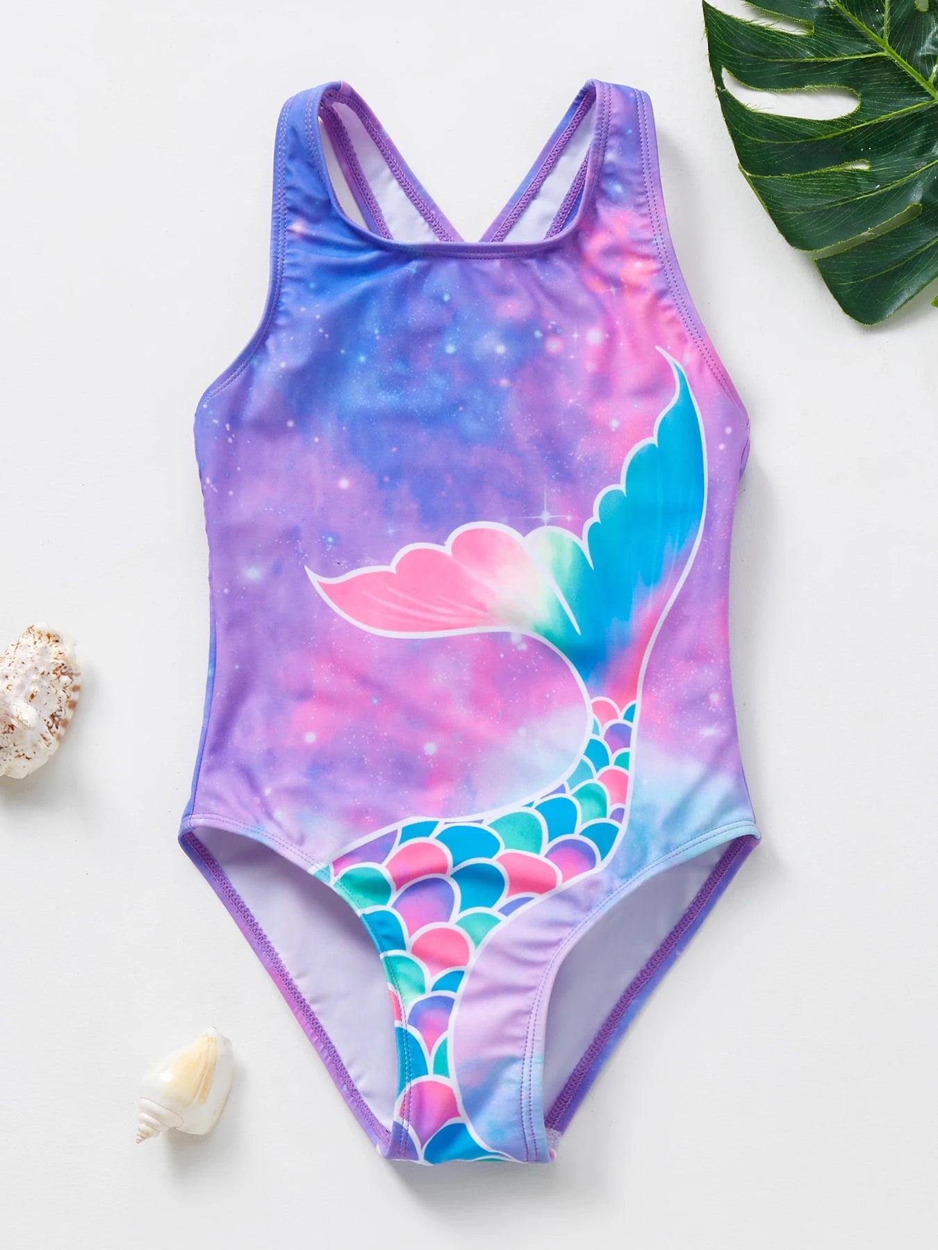 Mermaid Fish Scale Unicorn One-Piece Girls Swimwear for 4-8 Years
