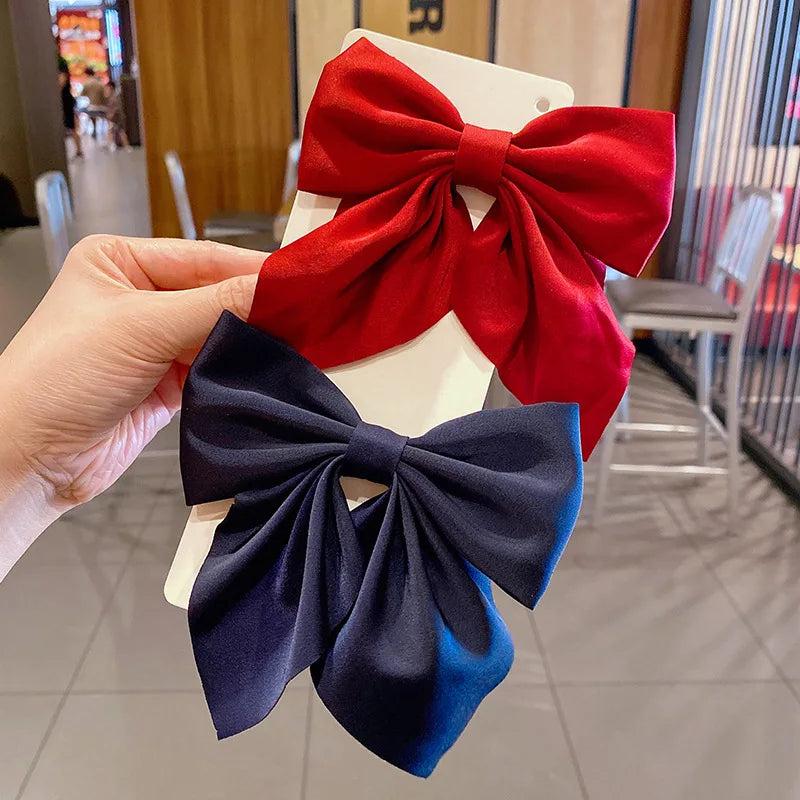 Solid Color Satin Bowknot Hair Clips For Girls