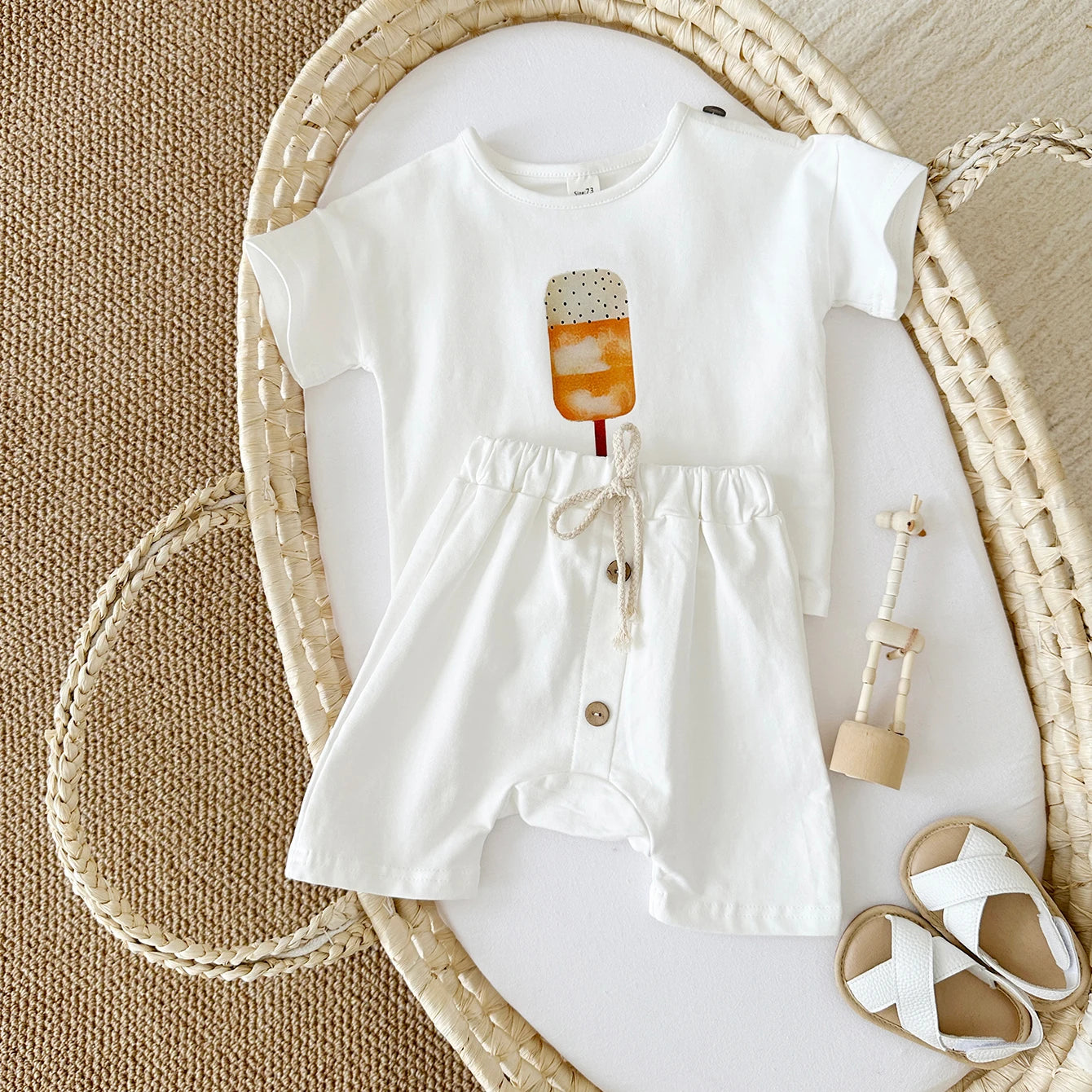 Baby Summer Outfit – 2-Piece Infant Clothes Set, Ice Cream & Sun Print T-Shirt with Shorts, Casual Wear for Boys & Girls