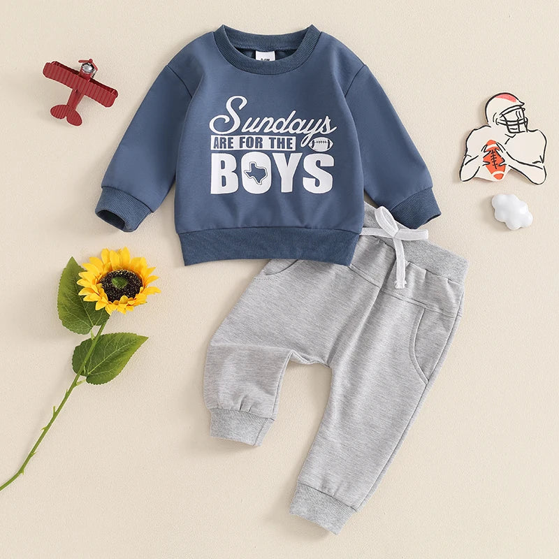 2 pc Long Sleeve Sweatshirt and Elastic Waist Pants with Pockets for Boys