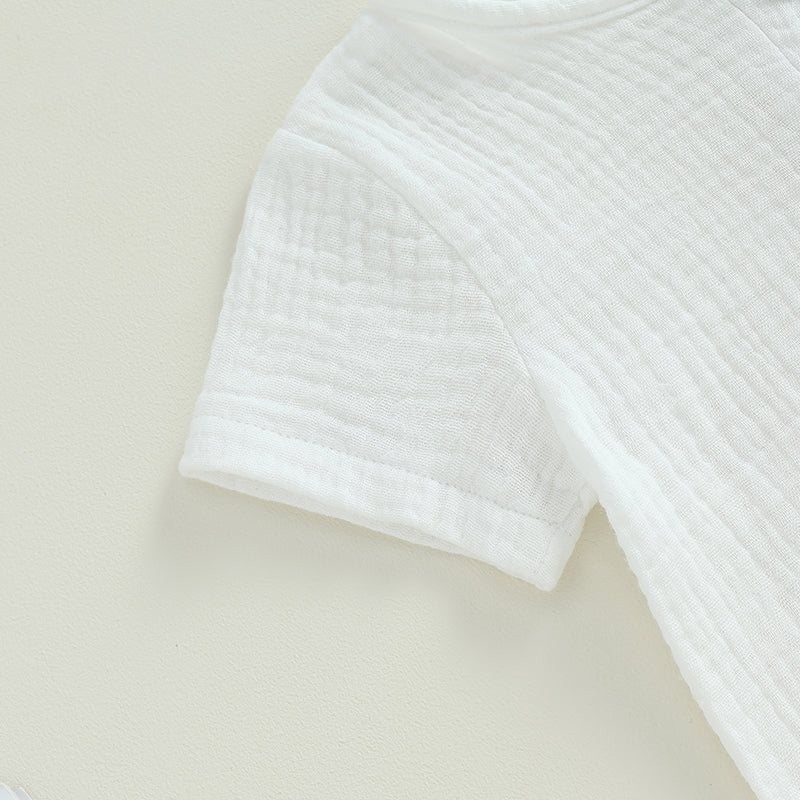 Short-Sleeve Button-Down Top with Pocket & Solid Color Shorts (0-3Y)