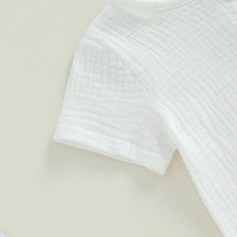 Short-Sleeve Button-Down Top with Pocket & Solid Color Shorts (0-3Y)