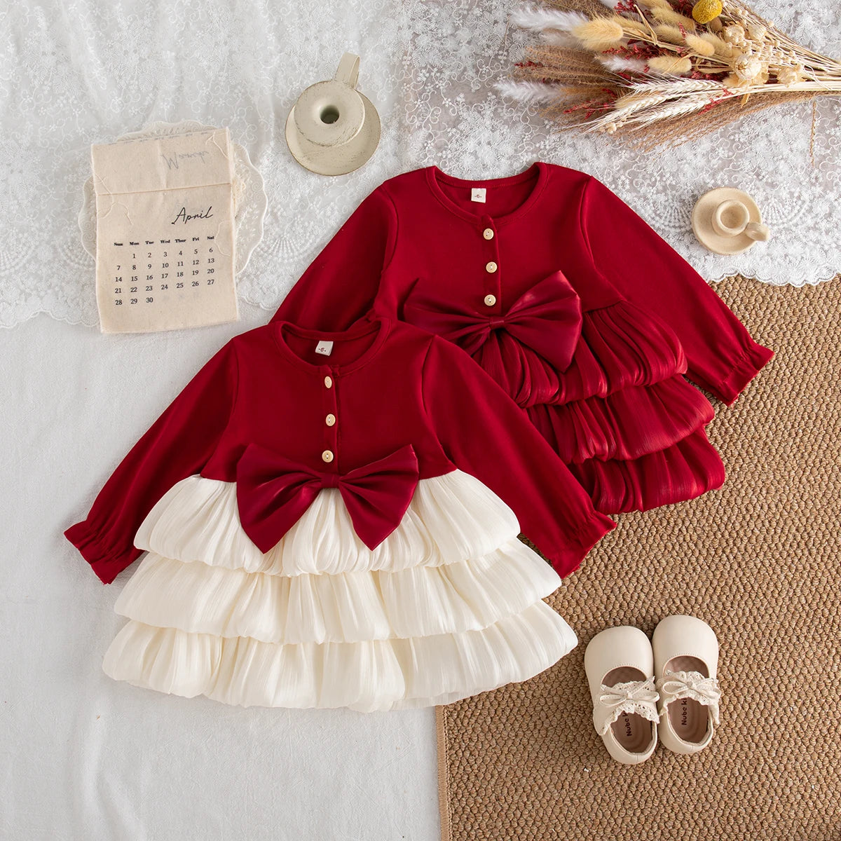 Red Bow Baby Girl Christmas Ball Gown