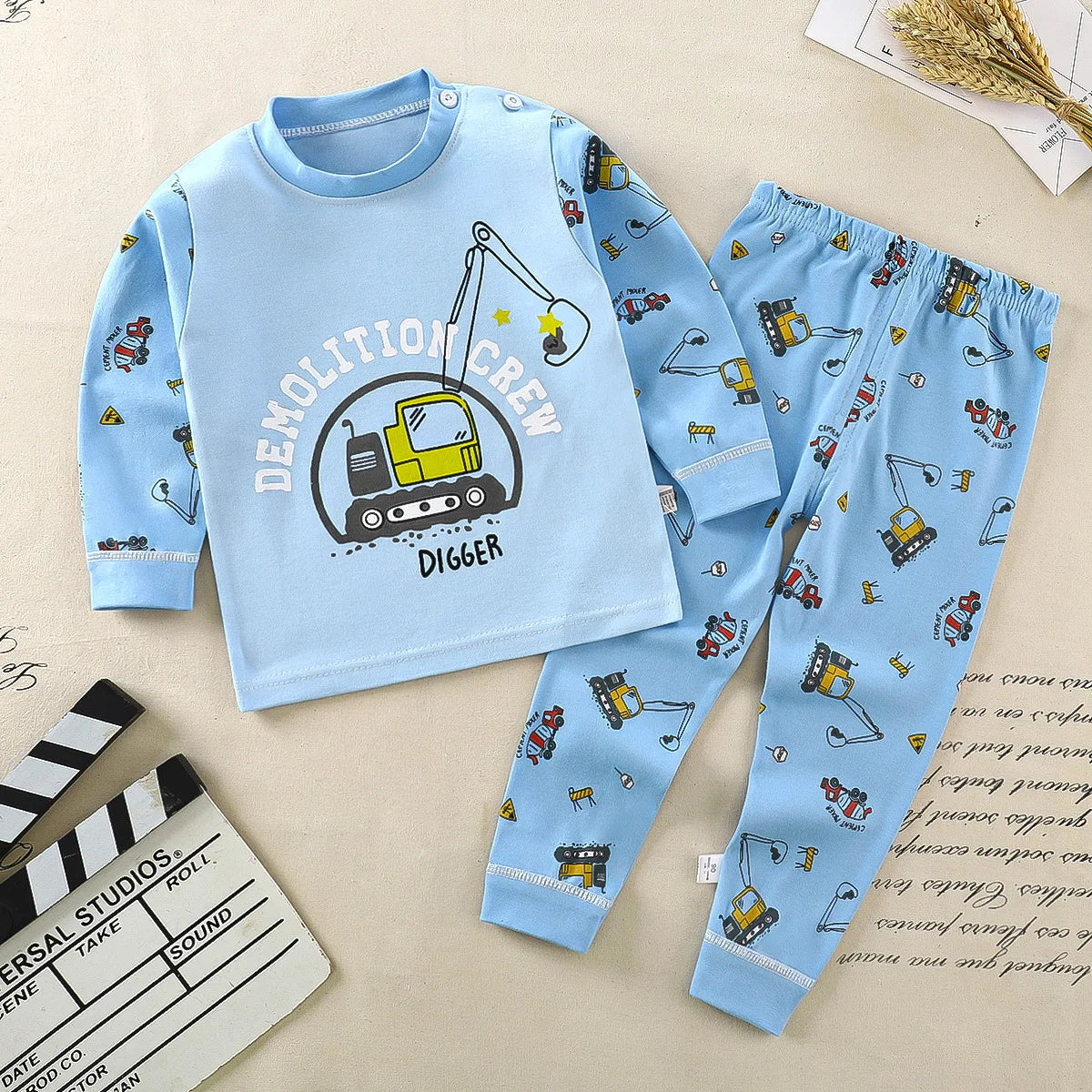 Kids Construction Trucks Sleepwear Pajama Set