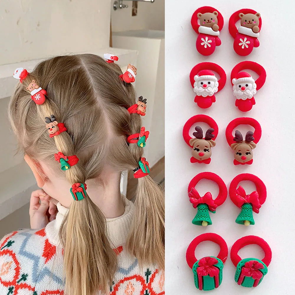 10pcs Christmas Hair Ties Girls Gift Set
