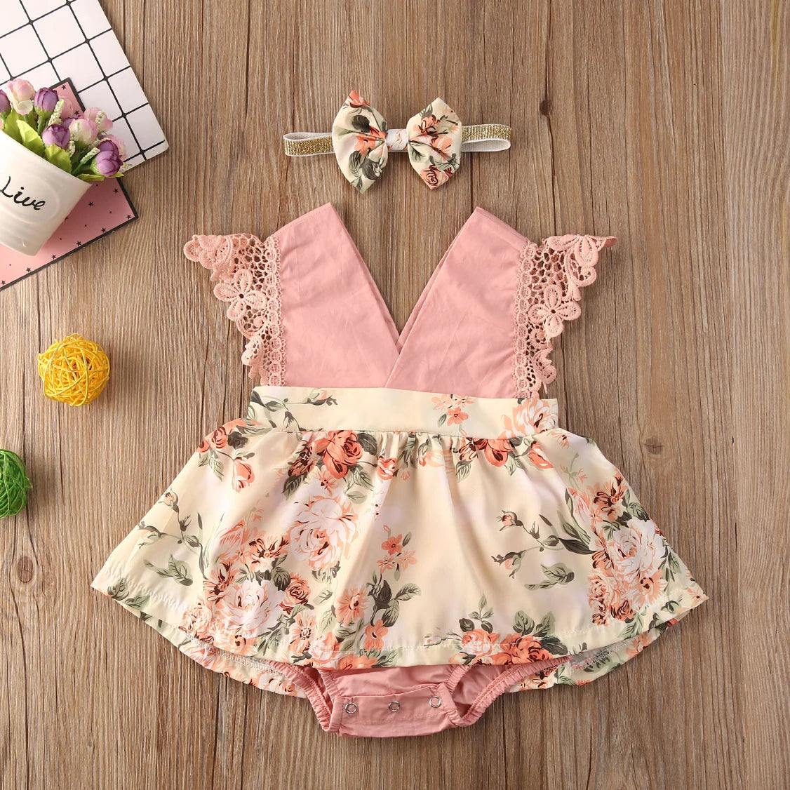 2-Piece Newborn Lace Dress & Princess Skirt with Red Flower Design (0-24M)