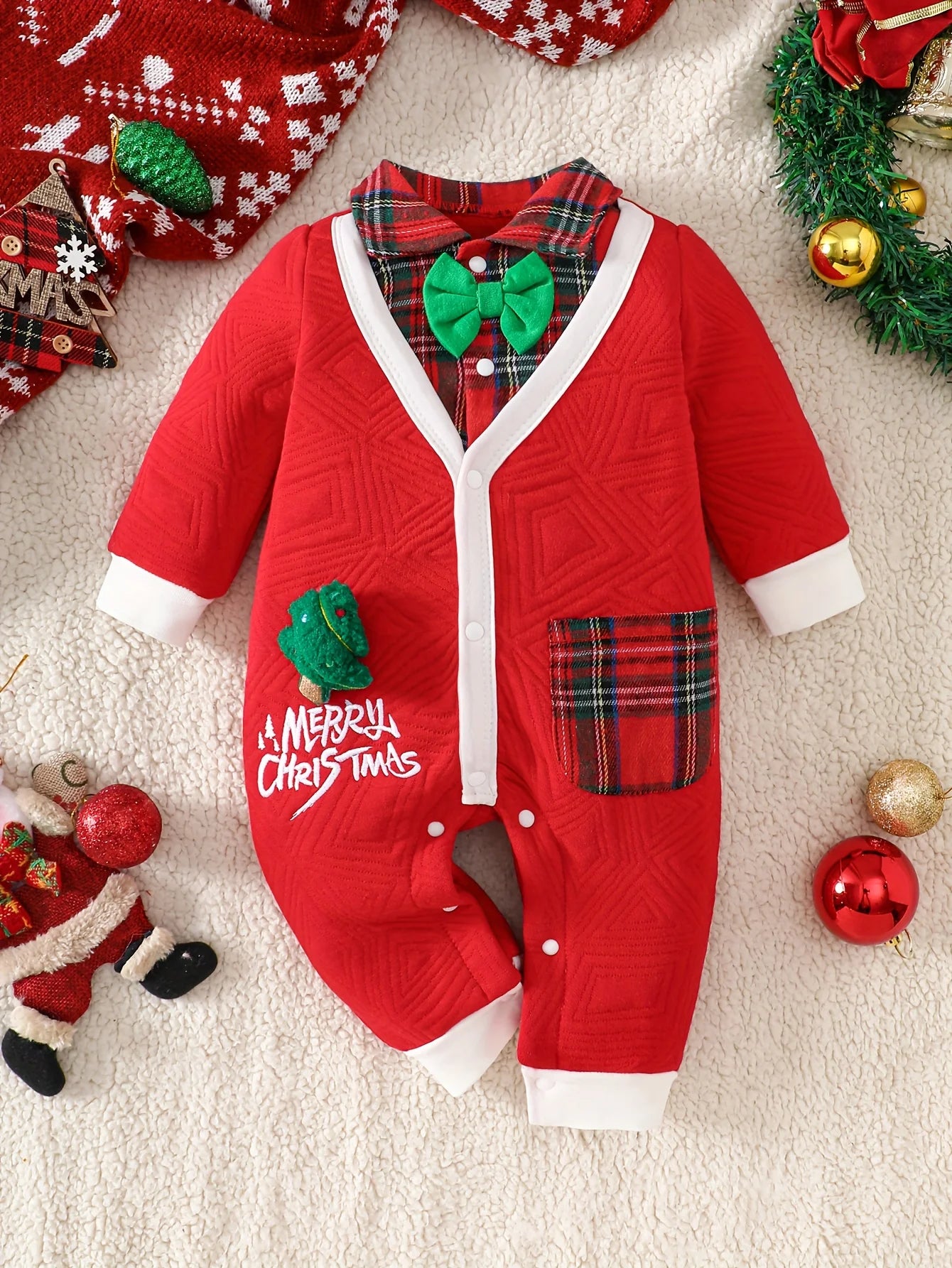 Baby Christmas Plaid Collar Jumpsuit