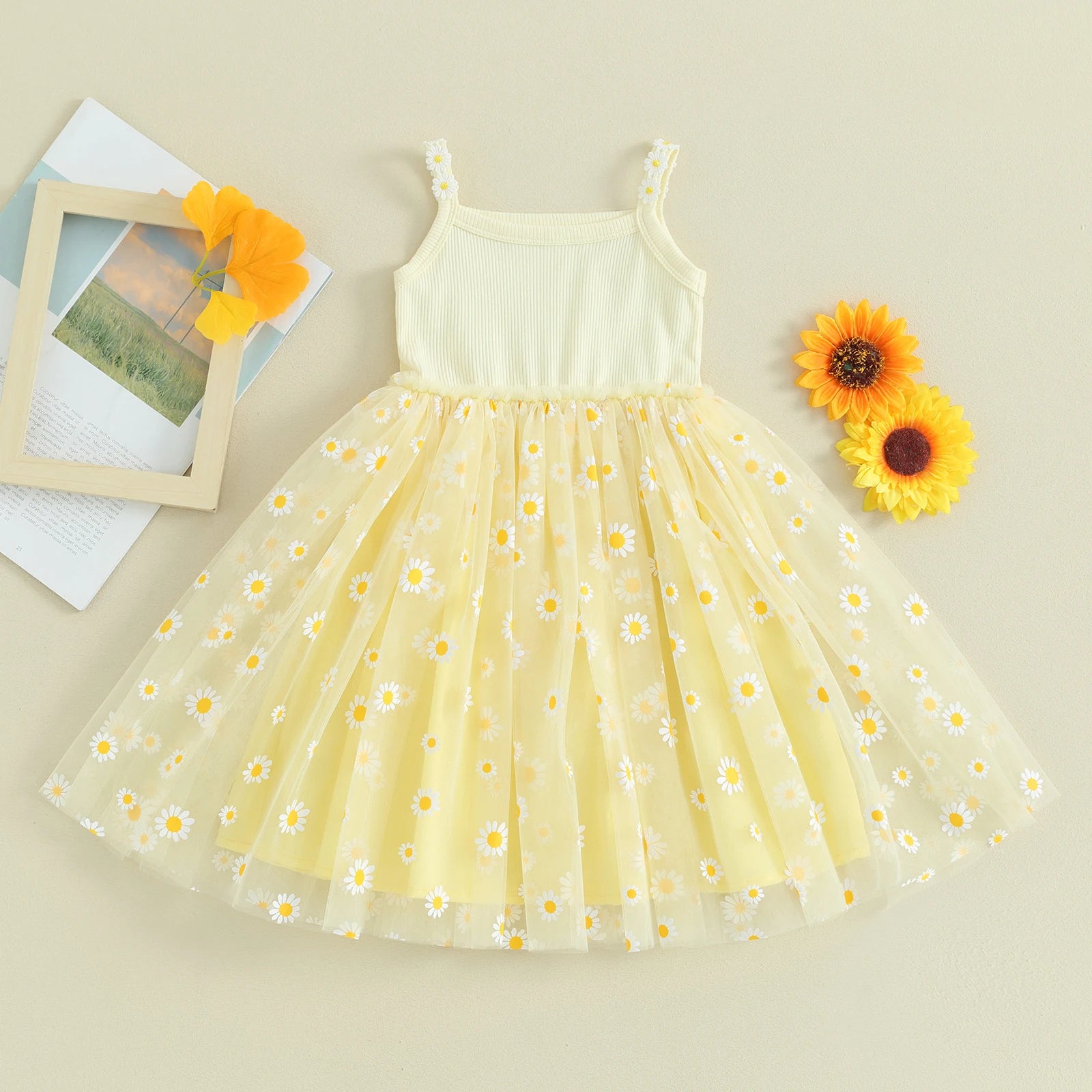 Daisy Print Mesh Dress for Baby Girls