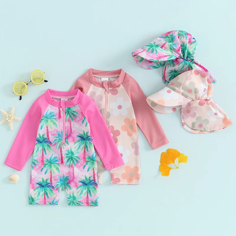 Floral/Tropical Tree Print Zip Up Swimwear Bathing Suit