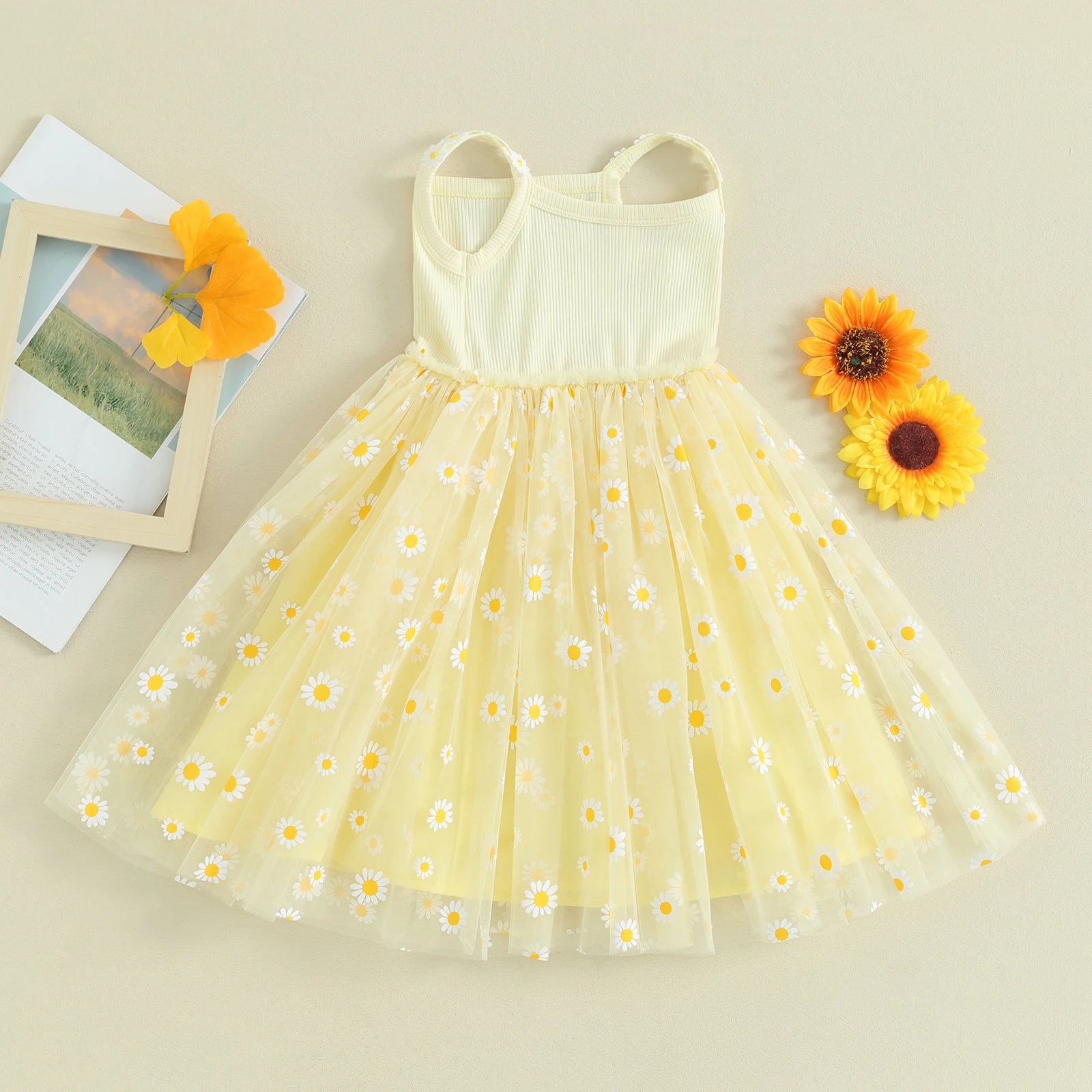 Daisy Print Mesh Dress for Baby Girls