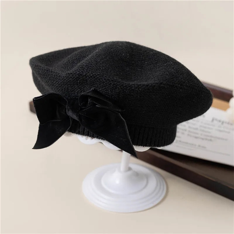 Winter Bowknot Beret Hat for Girls