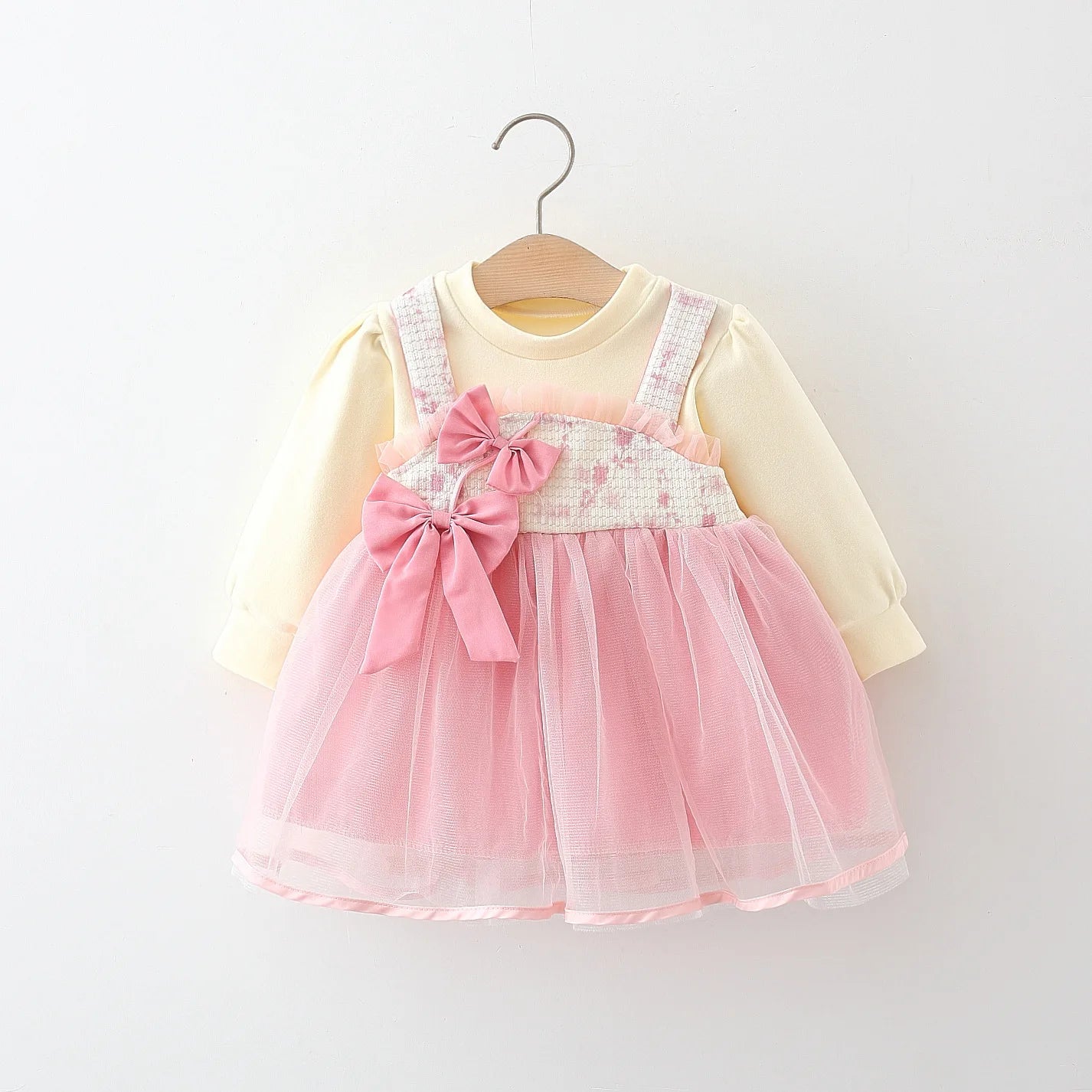 Baby Girl Princess Dress – Red Bowtie Mesh Outfit for Spring & Autumn (1Y)
