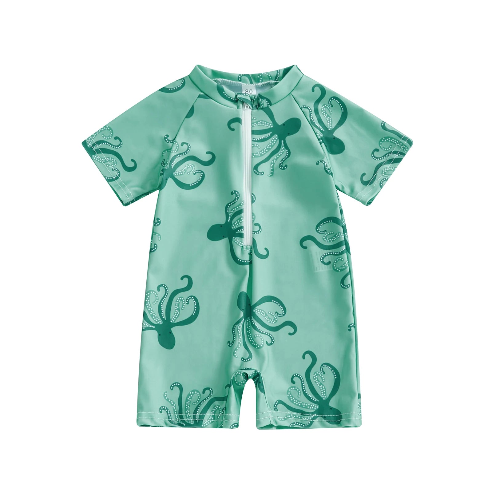 Cute Octopus Print Zip-Up Short Sleeve Swimwear