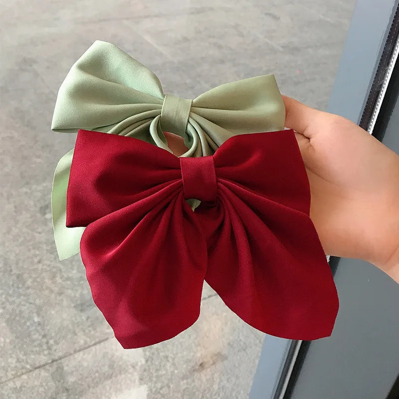 Solid Color Satin Bowknot Hair Clips For Girls