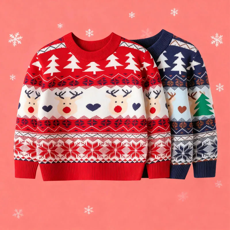 Festive Christmas Sweater Kids Warm Cotton Pullover
